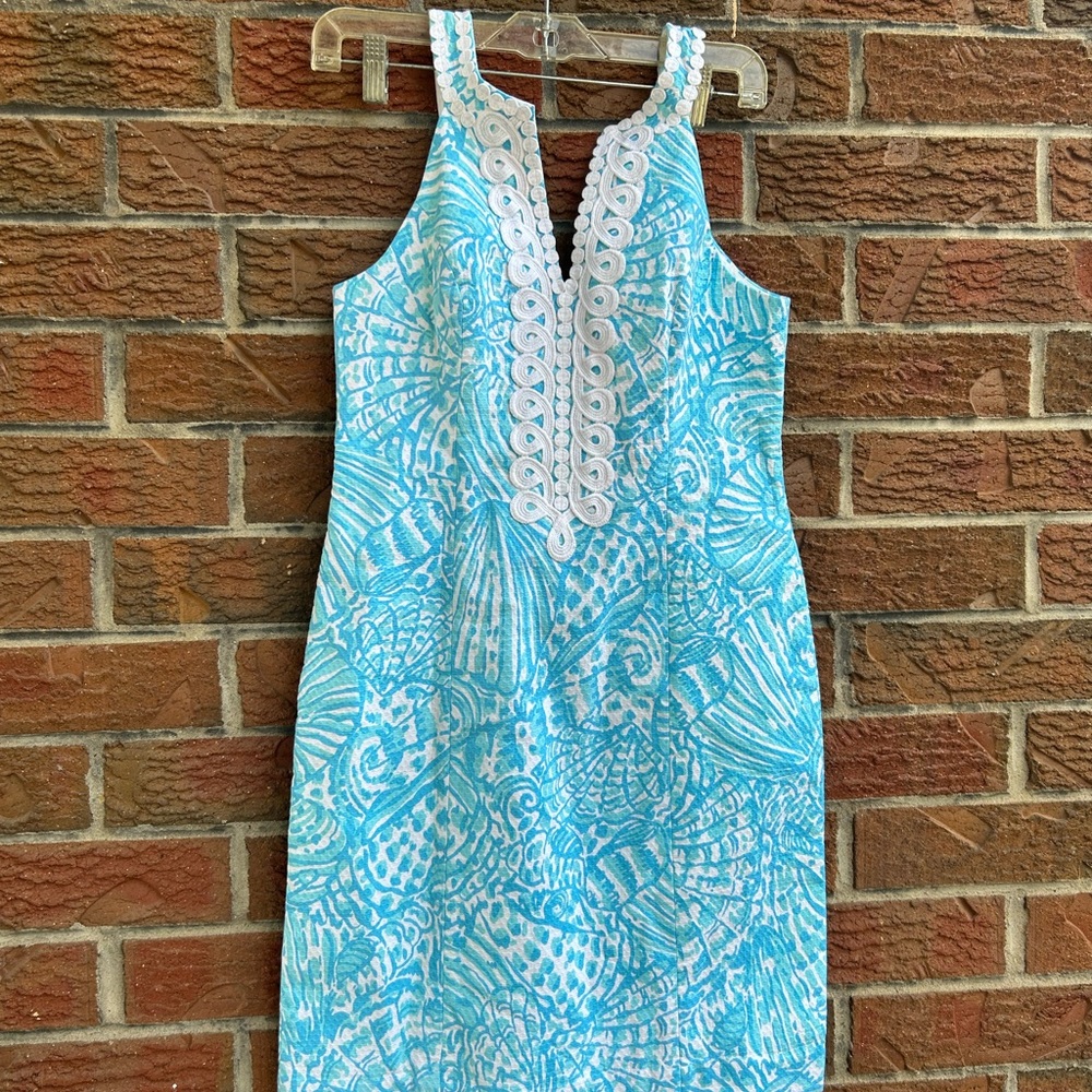 Lilly Pulitzer Valli stretch shift dress Succulent Blue Sea Cups size 2 - Picture 2 of 5